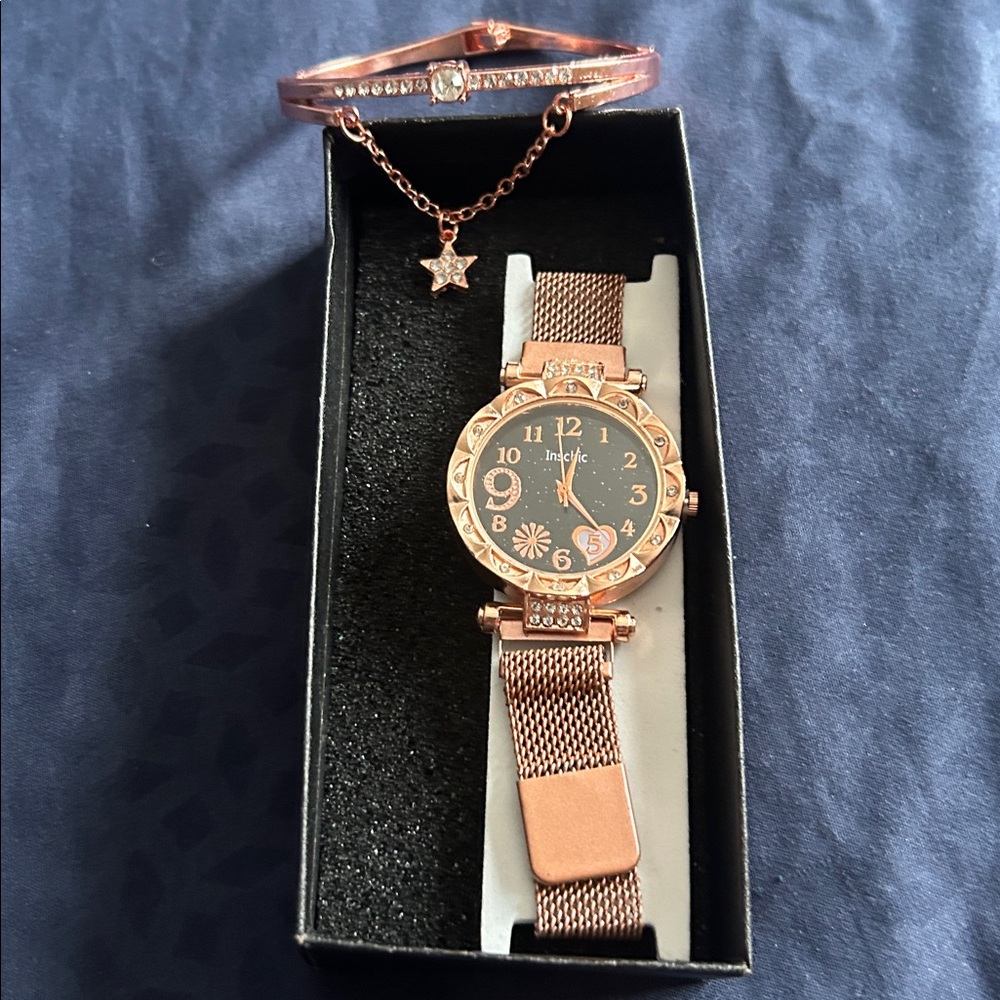 Rose Gold Watch and Bracelet